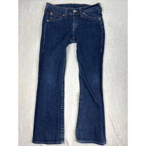 Vintage True Religion Jeans Womens Size 32 Made In USA Leather Patch Dark Blue